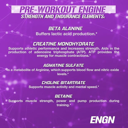 EVL Intense Pre Workout with Creatine - ENGN Energizing Pre Workout for Men Powder Drink for Lasting Energy Focus and Recovery - with Beta Alanine Caffeine and L Theanine - Furious Grape