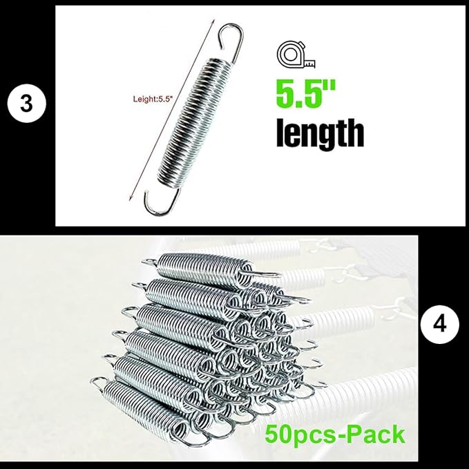 50 Pack Trampoline Springs 5.5” Heavy Duty Galvanized Steel Replacement Trampoline Parts Springs with T Hook,Trampoline Accessories