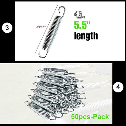 50 Pack Trampoline Springs 5.5” Heavy Duty Galvanized Steel Replacement Trampoline Parts Springs with T Hook,Trampoline Accessories