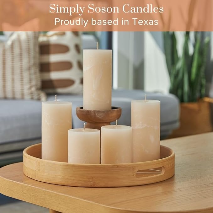 Simply Soson 3x6 inch Ivory Pillar Candles Set of 3, Rustic Texture, Unscented Ivory Candles, Dripless Candles, 3 inch Pillar Candles Ideal as Wedding, Parties, Spas, Dinner, Home Decoration, Church