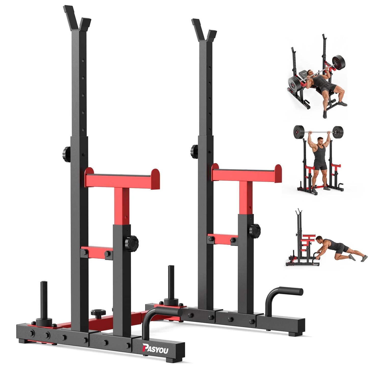 PASYOU Adjustable Squat Power Rack for Home Gym, Total 1200 LBS