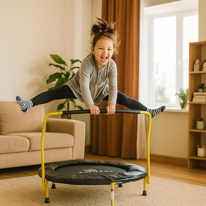 Teamson by Crowntec 36'' Round UV Resistant Steel Mini Trampoline with Handle and Safety Pad for Kids Removable Legs Indoor Outdoor Use Blue