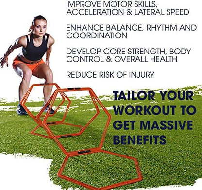 Yes4All Hex Agility Rings/Speed Rings with Carrying Bag – Hexagon Rings, Agility Hurdles for Agility Footwork Training