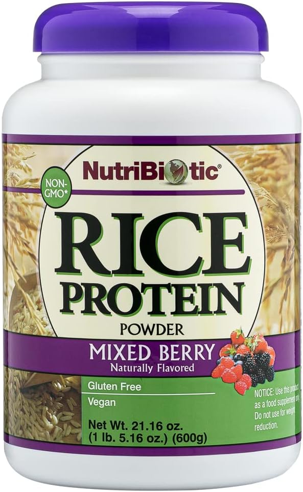 NutriBiotic ??Mixed Berry Rice Protein, 1 Lb 5 Oz (600g) | Low Carb, Keto-Friendly, Vegan, Raw Protein Powder | Grown & Processed Without Chemicals, GMOs or Gluten | Easy to Digest & Nutrient-Rich