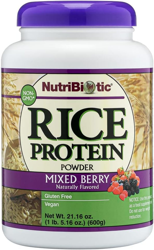 NutriBiotic ??Mixed Berry Rice Protein, 1 Lb 5 Oz (600g) | Low Carb, Keto-Friendly, Vegan, Raw Protein Powder | Grown & Processed Without Chemicals, GMOs or Gluten | Easy to Digest & Nutrient-Rich