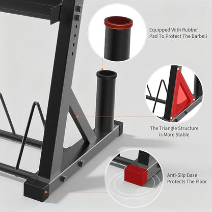 3 Tier Barbell Storage Racks,1000 LBS Capacity Adjustable Weight Rack for Dumbbell, Kettlebell, Barbell Bar(Q235 Carbon Steel)