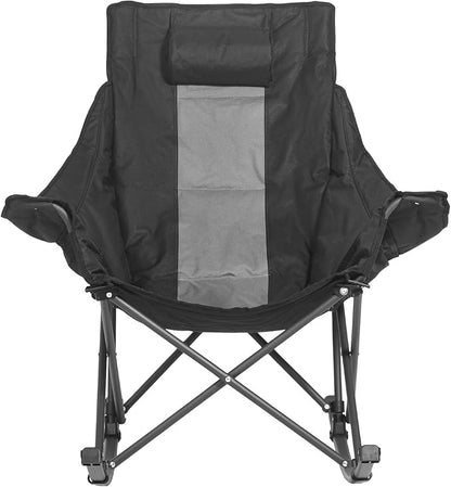 VEVOR Rocking Camping Chair, Portable Folding Rocker, Heavy-Duty Lawn Chair Recliner with Cupholder & Pocket, Supports 225lbs, Fully Padded Camp Chairs for Outdoor Patio Backyard Porch Garden