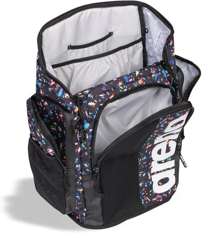 ARENA Spiky III Backpack 45 Swimming Athlete Sports Gym Rucksack Large Training Gear Equipment Swim Bag for Men and Women, 45 Liters, Confetti Black