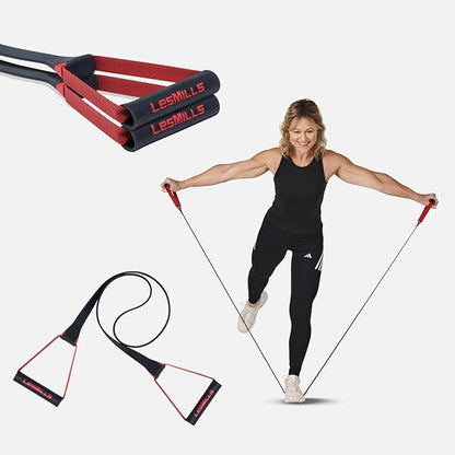 Les Mills™ SMARTBAND™ Workout Resistance Band with Handles, Home Gym Workout Equipment, Elastic Stretch