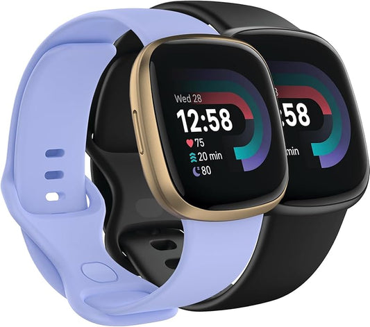 Compatible with Fitbit Versa 4 / Fitbit Versa 3 / Fitbit Sense/Sense 2 Bands, Soft Silicone Replacement band for Women Men 2 Pack