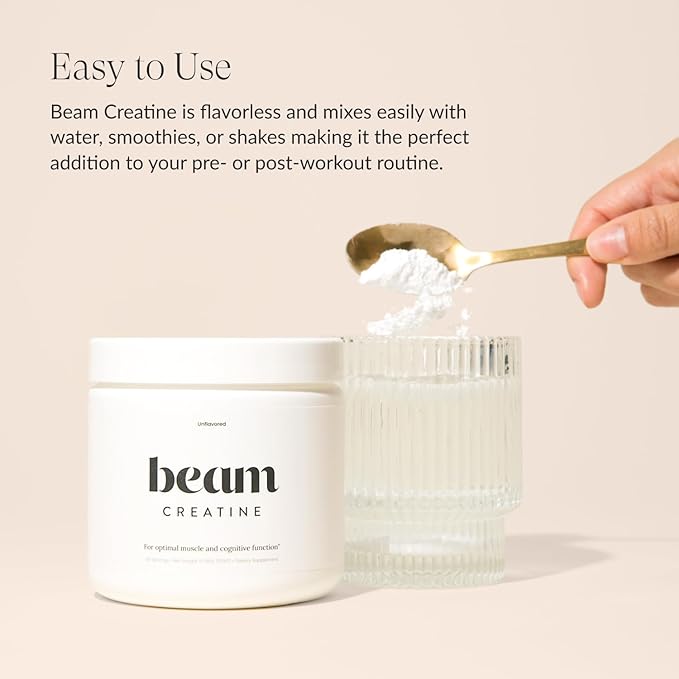 Beam Creatine Powder, Third Party Tested, Micronized Creatine Monohydrate Supplement, Creatine for Women and Men, Muscle Strength, Workout Recovery, Lean Muscle, 30 Servings, Blue Raspberry Flavor