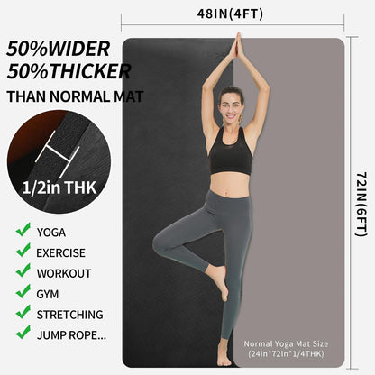 Hatha Yoga Large TPE Yoga Mat 6'x4'x1/2" Extra Thick Non-Slip Exercise Mat - for Yoga Pilates &