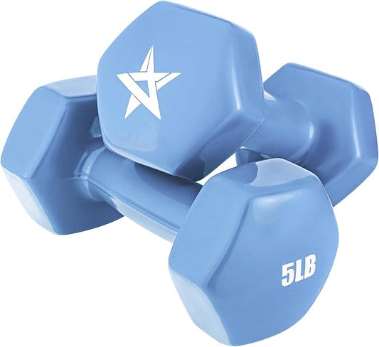 Yes4All Vinyl Hexagon Dumbbell - Dumbbells Set of 2 Hand Weights for Home Gym & Strength Training (2-15 lbs Weight Options)