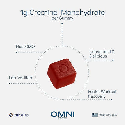 Creatine Monohydrate Gummies - Supports Muscle Growth, Recovery & Brain Function - Convenient & Easy to Take - Great Tasting Watermelon Flavor - 1g per Gummy, Low Sugar - 90 Count