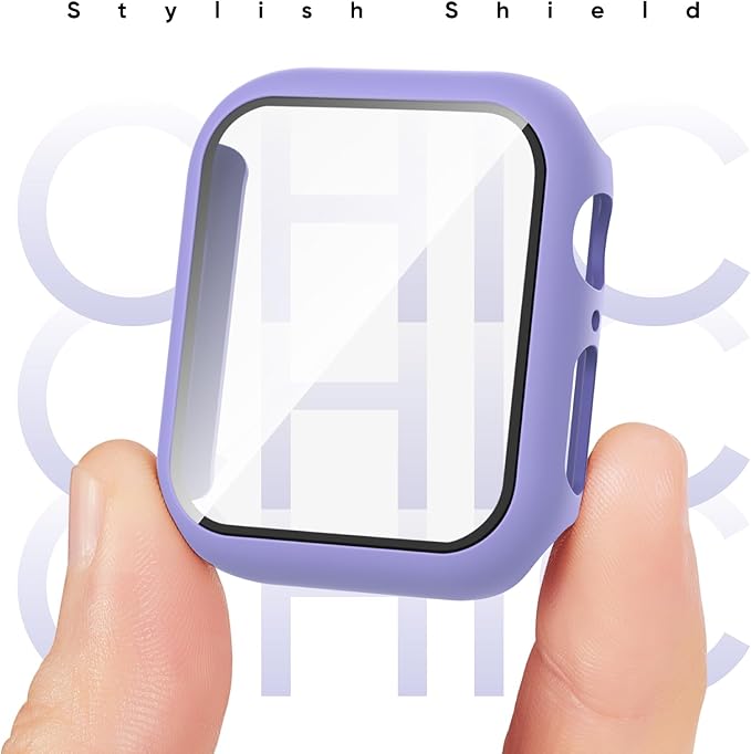 Compatible for Apple Watch Band 44mm 45mm and Case with Screen Protector, Soft Silicone Sport Strap Bands and Protective Cover with Tempered Glass for iWatch Series 9 8 7 SE 6 5 4