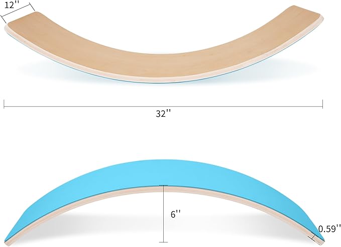 Balance Board, 32 Inch Wooden Wobble Board, Montessori Rocker Yoga Curvy Board Natural Wood, Open Ended Learning Toy, Sensory Play Equipment for Office & Classroom, Multiple Colors
