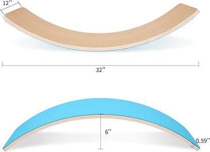 Balance Board, 32 Inch Wooden Wobble Board, Montessori Rocker Yoga Curvy Board Natural Wood, Open Ended Learning Toy, Sensory Play Equipment for Office & Classroom, Multiple Colors