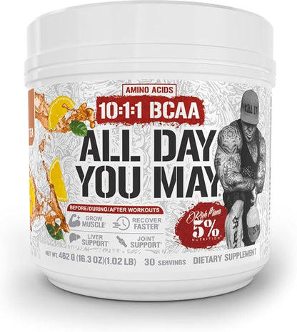 5% Nutrition Rich Piana AllDayYouMay BCAA Powder | Premium Intra & Post Workout Amino Acids, Hydration, Endurance, Muscle Recovery, Joint & Liver Support | 16.3 oz, 30 Servings (Southern Sweet Tea)