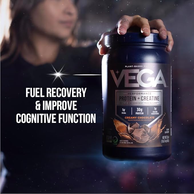 Vega Protein + Creatine - 30g Plant-Based Protein, Chocolate, 20 Servings, 3g Creatine, 5g BCAAs, Vegan, Keto, Gluten Free, Dairy Free, Low Carb, for Muscle Growth & Repair, Drink Mix, 36oz