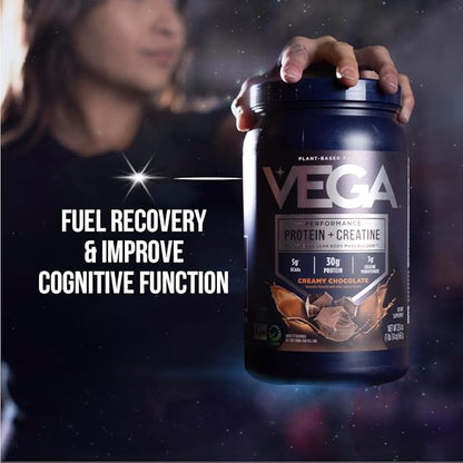 Vega Protein + Creatine - 30g Plant-Based Protein, Vanilla, 13 Servings, 3g Creatine, 5g BCAAs, Vegan, Keto, Gluten Free, Dairy Free, Low Carb, for Muscle Growth & Repair, Drink Mix, 22oz