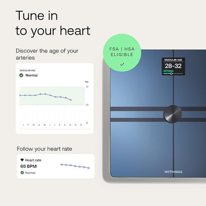 WITHINGS Smart Scales for Body Weight, FSA or HSA Eligible, Body Analysis, Fat Content, Muscle Mass, Bone Density, Visceral Fat, Bathroom Scale, BMI Scales Digital Weight and Body Fat, Bluetooth, WiFi