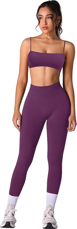 Workout sets for women 2 piece:Spaghetti Straps BacklessTop Bra and High Rise leggings for yoga