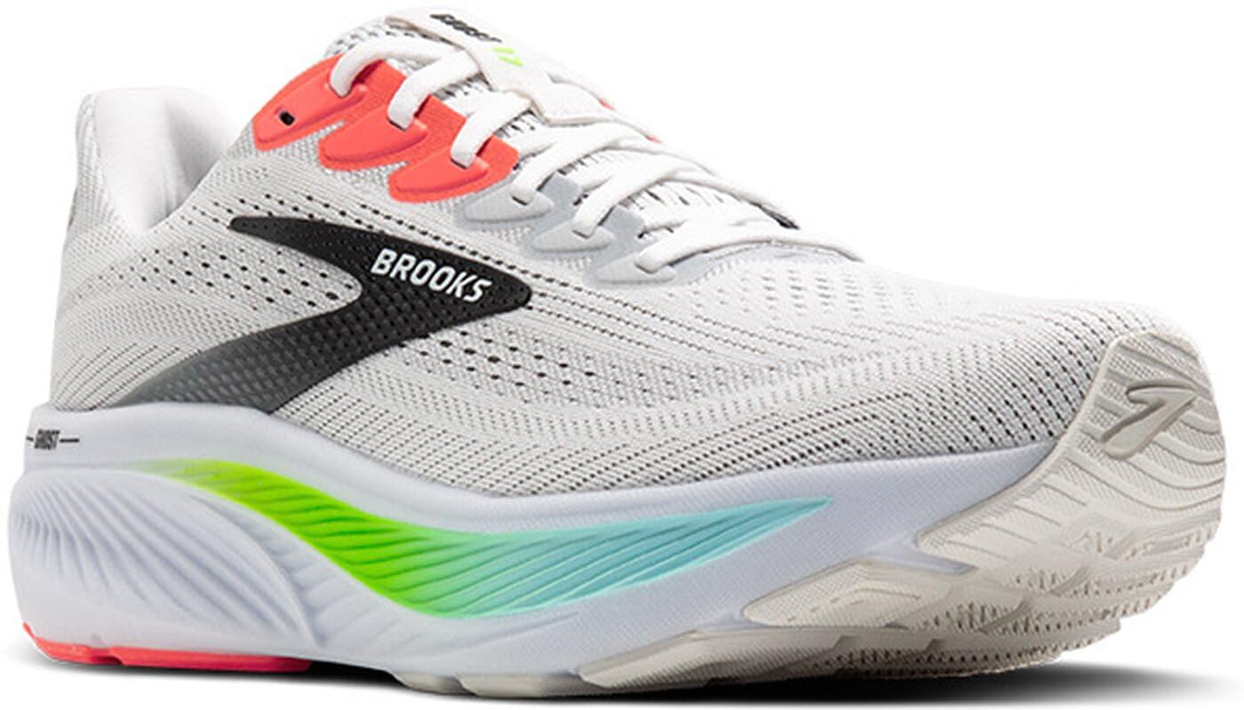 Brooks Men’s Ghost 17 Neutral Running Shoe - White/Pink Clay/Gecko - 8.5 Medium