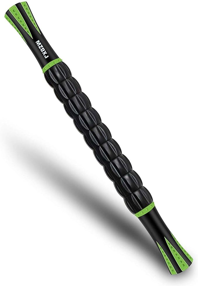 Muscle Roller Massage Roller Stick for Athletes, Help Reducing Muscle Soreness Cramping Tightness Leg Arms Back Calves Muscle Massager（Green - Black- 18 inch）