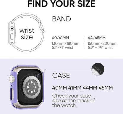 Compatible for Apple Watch Band 44mm 45mm and Case with Screen Protector, Soft Silicone Sport Strap Bands and Protective Cover with Tempered Glass for iWatch Series 9 8 7 SE 6 5 4