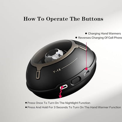 Hand Warmers, Rechargeable 5000mAh Electric Hand Warmer with LED Night Light | UFO Astronaut Design | UL Certified | for Outdoor, Camping, Hunting, Sports Activities, E-Sports 1 Pack