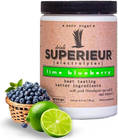 Superieur Electrolytes?“Plant Based Electrolyte Supplement w/Sea Minerals for Hydration & Recovery?“Keto Friendly, Non-GMO, Zero Sugar, Vegan, Healthy Sports Drink Powder?“Lime Blueberry (70 Servings)
