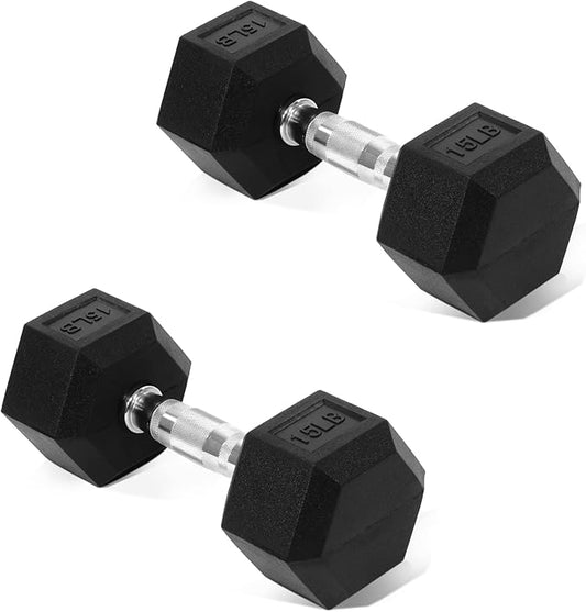 Hex Rubber Coated Dumbbells Hand Weights Pairs for Exercises and Fitness and Home Gym, Pairs