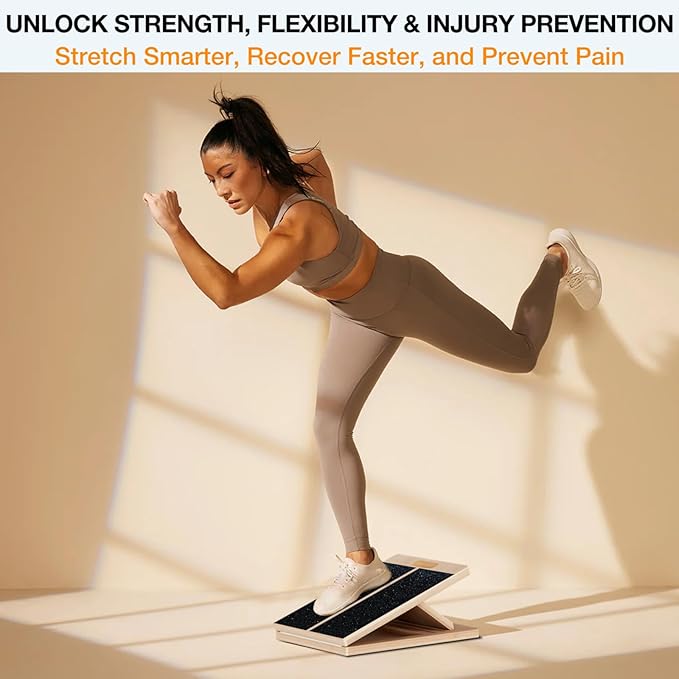 TEMI Slant Board for Calf-Stretching - Wooden Incline Wedge Stretcher for Squats, Foot & Ankle Mobility, Portable Fitness Equipment, Balance Block for Heel Stretch