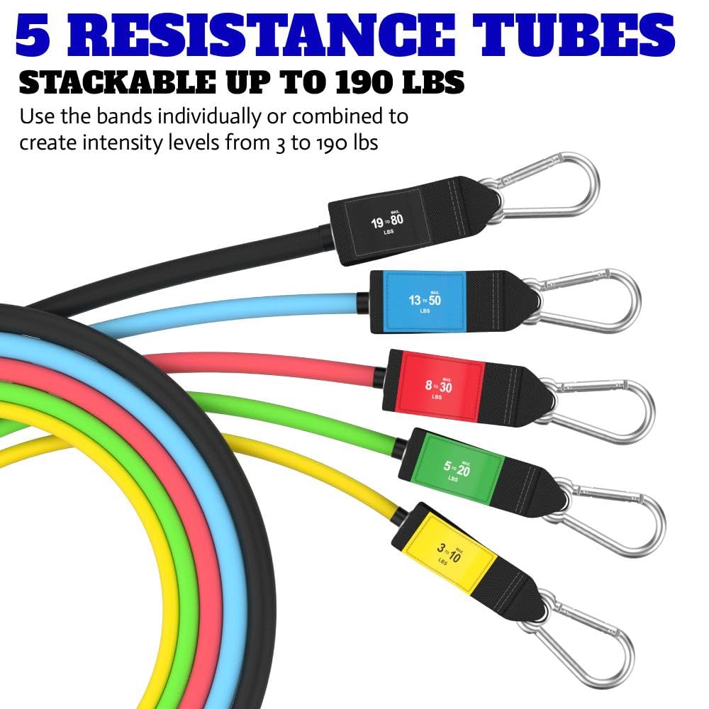 Bodylastics Pro Series Resistance Band Set - 5 Bands, Handles, Ankle Straps, Door Anchor, Carry Bag