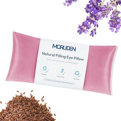 Lavender Eye Pillows for Relaxation, Yoga Eye Pillow for Meditation, Microwavable Weighted Eye Pillow for Yoga, Moist Heat & Cold Eye Compress with Aromatherapy (Pink)