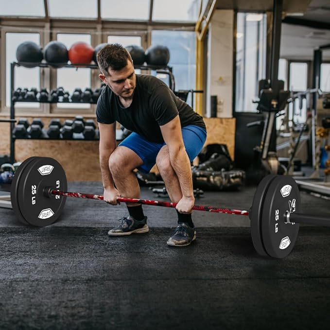 7FT Olympic Barbell Bar with Weight Plate Set Combo, Solid Olympic Bar with Bearings, 700Lbs Capacity Weight Bar for Home Gym Strength Training, Weightlifting, Powerlifting, Fit for 2" Olympic Plates