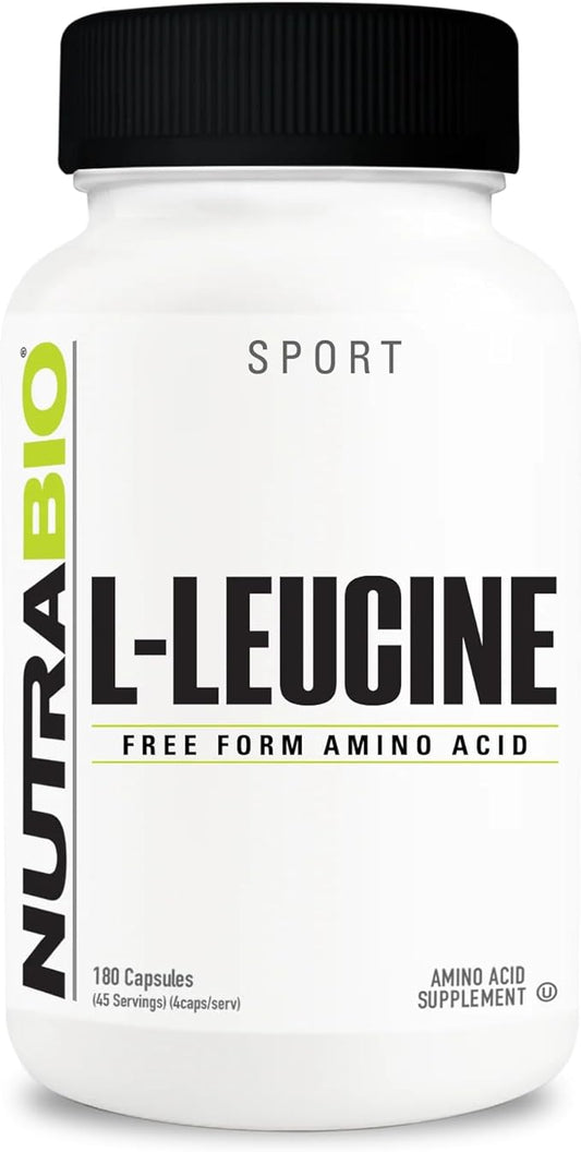 NutraBio L-Leucine Supplement - Optimal Amino Acid for Muscle Growth & Recovery - Naturally Fermented Free Form Leucine Amino Acids Supplement- Vegan, Non-GMO, Gluten Free - 400mg, 180 Capsules