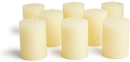 Mottled Pillar Candles by Bask - Set of 8-3" x 4" Dripless Unscented Candles in Ivory for Home Decor, Relaxation & All Occasions