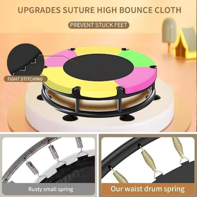 Trampoline for Kids, Full Anti-Rust 440lbs Anti-Rollover Round Bottom Toddler Trampoline, T-handrail Adjustable Baby Toddler Trampolines Dart Board