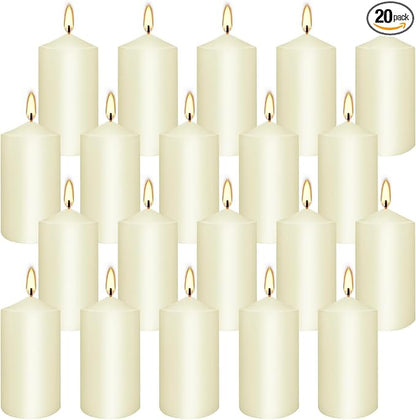 2"x4" High Ivory Pillar Candles, Set of 20 Unscented. Bulk Buy. Ideal for Halloween, Wedding, Emergency Lanterns, Household, Wedding and Home Décor Candlesticks