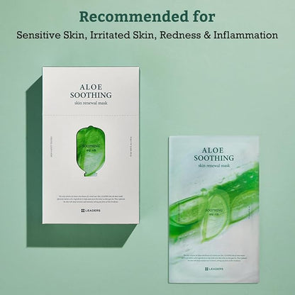 LEADERS Aloe Soothing Skin Renewal Mask ??Calms Irritated Skin, Reduces Redness & Provides Deep Hydration ??Gentle Formula for Sensitive Skin ??Hydrating Face Mask with Aloe Vera ??10 Sheets
