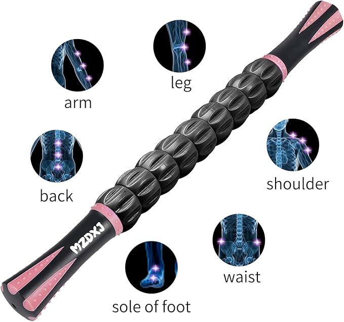 Muscle Roller Stick for Athletes - Deep Tissue Fascia Blaster & Roller Massager for Myofascial Pain Relief - Handheld Physical Therapy & Recovery Tool(Pink black-18 inch)