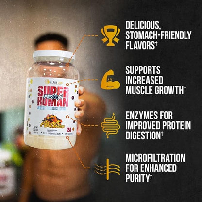 ALPHA LION Superhuman Whey Protein Powder, Great Tasting Pure Whey Protein Isolate, Low Carb, Low Sugar, No Bloat Post Workout, Muscle Recovery & Growth (28 Servings, PB & Gains)
