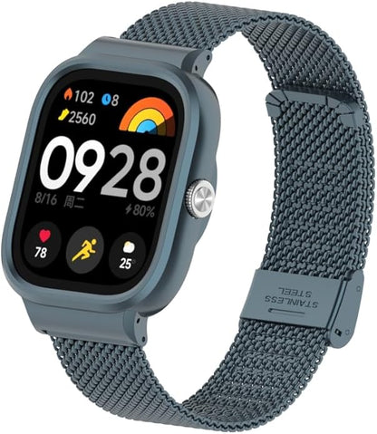 HOPMC Adjustable and Comfortable With Redmi Watch 4 Strap Metal Case 22mm Stainless Steel Mesh Replacement Straps for Redmi Smartwatch 4