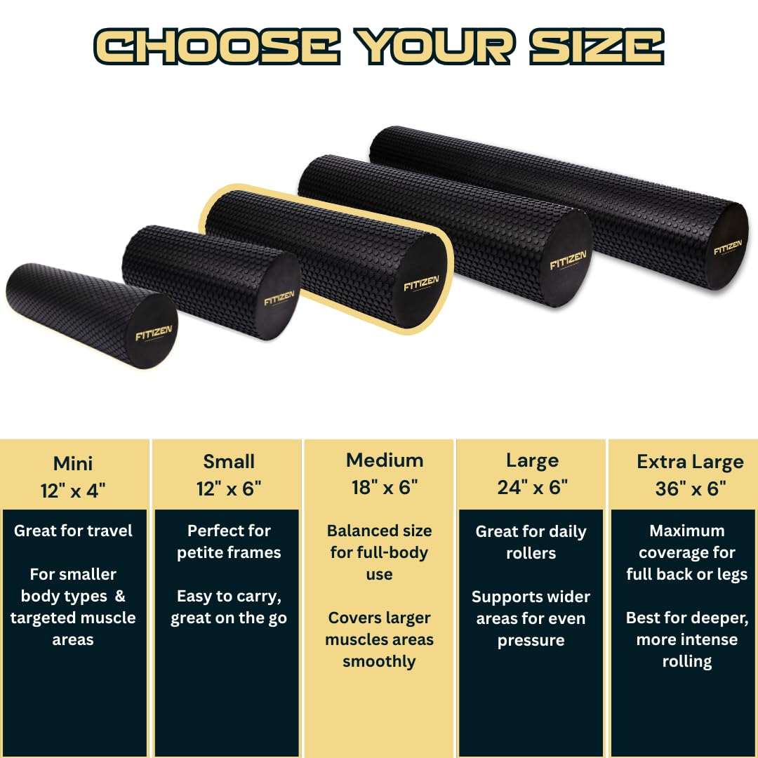18 × 6 in Foam Roller for Back & Legs – Fitizen Medium Deep Tissue Muscle Recovery Roller – for The