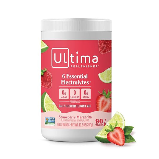 Ultima Replenisher Daily Electrolyte Powder Drink Mix – Sugar Free – Strawberry Margarita, 90