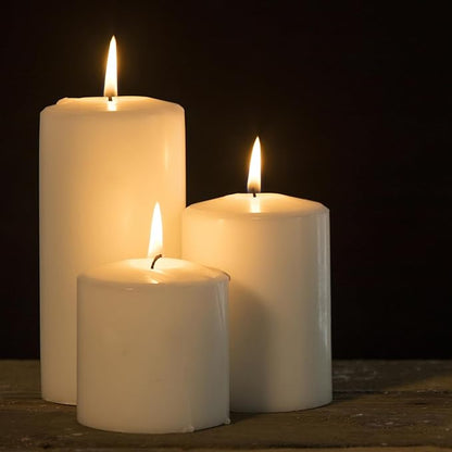 Pillar Candles 3 x 4, 6, and 8 inches, Large Handmade Candles Set of 3, Ivory Decorative Candles for Wedding, Home Decoration, Dinner, Church