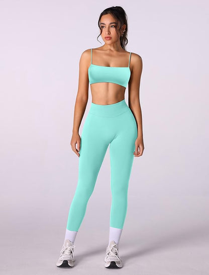 Workout sets for women 2 piece:Spaghetti Straps BacklessTop Bra and High Rise leggings for yoga