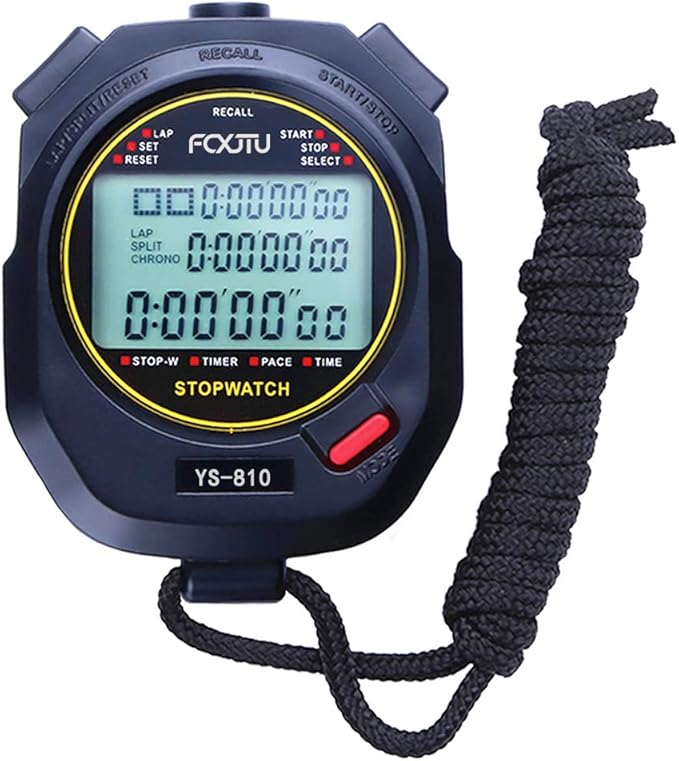 FCXJTU Digital Sports Stopwatch Timer 10/100 Lap Split Memory Stopwatch Calendar Alarm, Pace Mode with 3-Row Extra Large Screen Water Resistant Includes Battery, Lanyard for P.E Referee Coaches