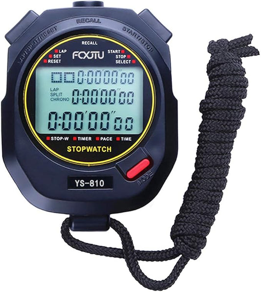 FCXJTU Digital Sports Stopwatch Timer 10/100 Lap Split Memory Stopwatch Calendar Alarm, Pace Mode with 3-Row Extra Large Screen Water Resistant Includes Battery, Lanyard for P.E Referee Coaches